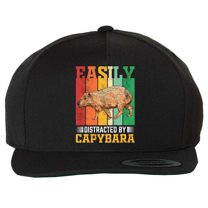 Easily Distracted By Capybara Animal Lover Rodent Gift Wool Snapback Cap