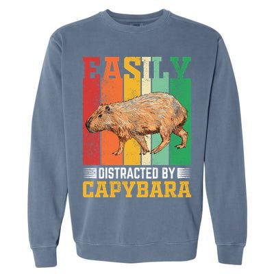 Easily Distracted By Capybara Animal Lover Rodent Gift Garment-Dyed Sweatshirt