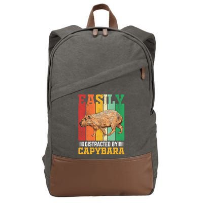 Easily Distracted By Capybara Animal Lover Rodent Gift Cotton Canvas Backpack