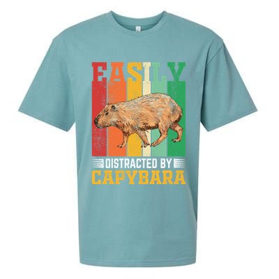 Easily Distracted By Capybara Animal Lover Rodent Gift Sueded Cloud Jersey T-Shirt