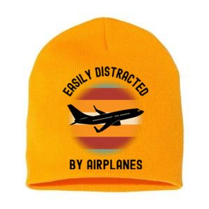 Easily Distracted By Airplanes Aviation Pilot Airplane Lover Cute Gift Short Acrylic Beanie