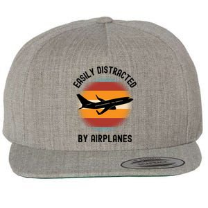 Easily Distracted By Airplanes Aviation Pilot Airplane Lover Cute Gift Wool Snapback Cap