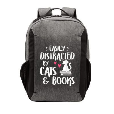 Easily Distracted By Cats And Books Cat & Book Lover Vector Backpack