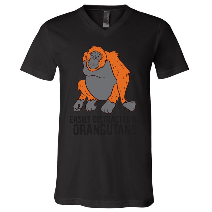 Easily Distracted By Orangutans Monkey Orangutan V-Neck T-Shirt