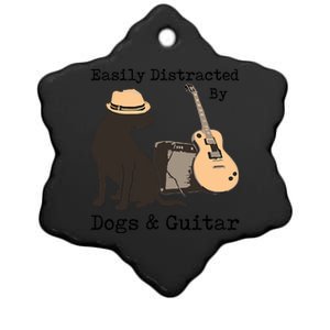 Easily Distracted By Guitar & Dogs Ceramic Star Ornament