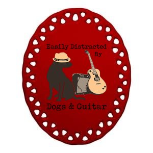 Easily Distracted By Guitar & Dogs Ceramic Oval Ornament