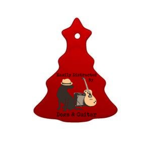 Easily Distracted By Guitar & Dogs Ceramic Tree Ornament