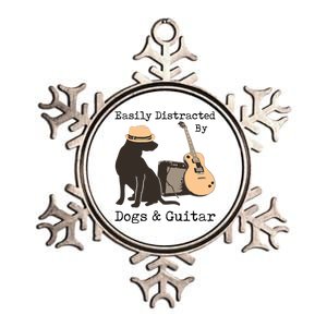 Easily Distracted By Guitar & Dogs Metallic Star Ornament