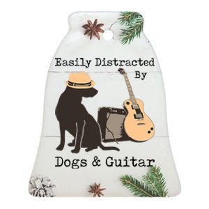 Easily Distracted By Guitar & Dogs Ceramic Bell Ornament