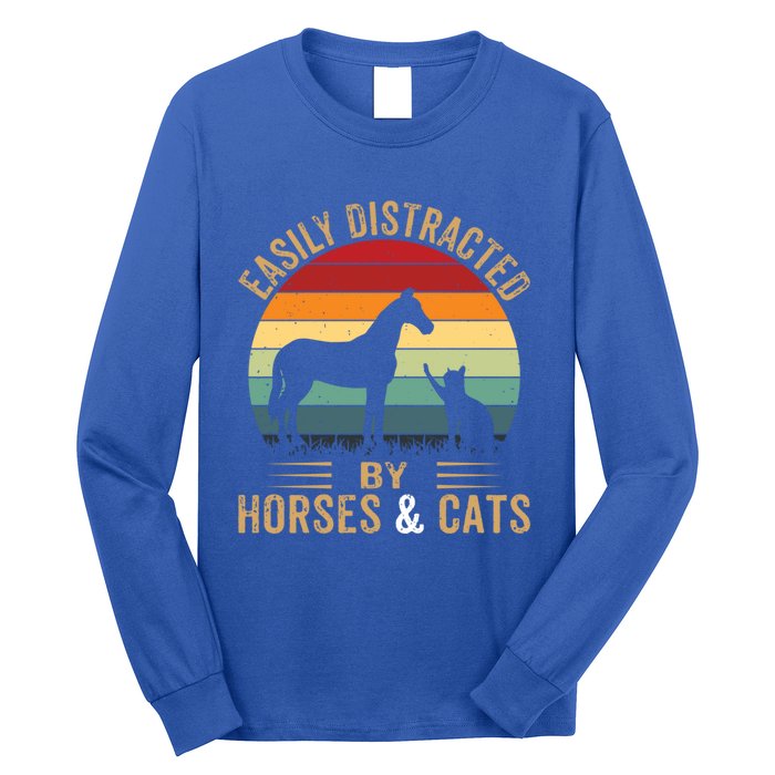 Easily Distracted By Horse And Cats Great Gift Horse Riding Gift Long Sleeve Shirt