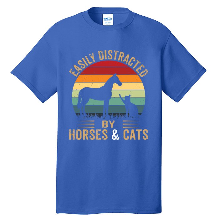 Easily Distracted By Horse And Cats Great Gift Horse Riding Gift Tall T-Shirt