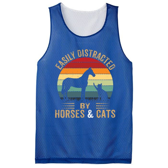 Easily Distracted By Horse And Cats Great Gift Horse Riding Gift Mesh Reversible Basketball Jersey Tank