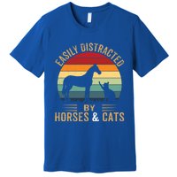 Easily Distracted By Horse And Cats Great Gift Horse Riding Gift Premium T-Shirt