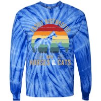 Easily Distracted By Horse And Cats Great Gift Horse Riding Gift Tie-Dye Long Sleeve Shirt