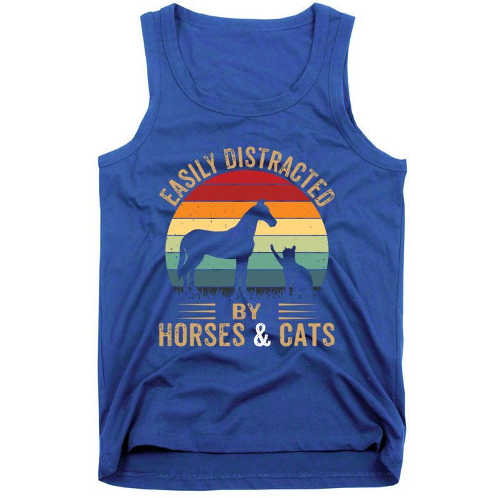 Easily Distracted By Horse And Cats Great Gift Horse Riding Gift Tank Top