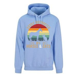 Easily Distracted By Horse And Cats Great Gift Horse Riding Gift Unisex Surf Hoodie