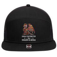 Easily Distracted By Dragon And Books Nerds Meaningful Gift 7 Panel Mesh Trucker Snapback Hat