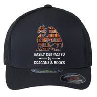 Easily Distracted By Dragon And Books Nerds Meaningful Gift Flexfit Unipanel Trucker Cap