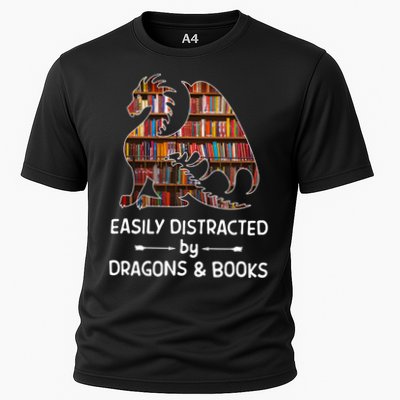 Easily Distracted By Dragon And Books Nerds Meaningful Gift Cooling Performance Crew T-Shirt