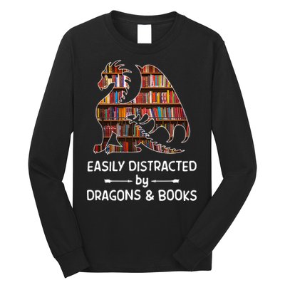 Easily Distracted By Dragon And Books Nerds Meaningful Gift Long Sleeve Shirt