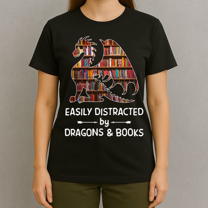 Easily Distracted By Dragon And Books Nerds Meaningful Gift T-Shirt