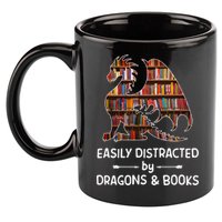 Easily Distracted By Dragon And Books Nerds Meaningful Gift 11oz C Handle Ceramic Mug