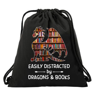 Easily Distracted By Dragon And Books Nerds Meaningful Gift Drawstring Bag