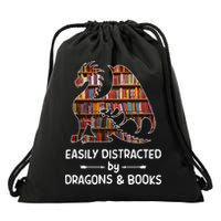 Easily Distracted By Dragon And Books Nerds Meaningful Gift Drawstring Bag