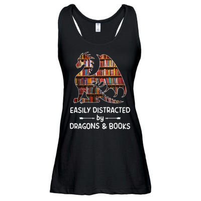 Easily Distracted By Dragon And Books Nerds Meaningful Gift Ladies Essential Flowy Tank