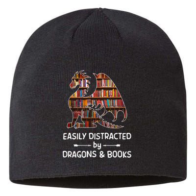 Easily Distracted By Dragon And Books Nerds Meaningful Gift Sustainable Beanie
