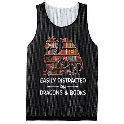 Easily Distracted By Dragon And Books Nerds Meaningful Gift Mesh Reversible Basketball Jersey Tank