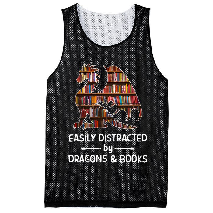 Easily Distracted By Dragon And Books Nerds Meaningful Gift Mesh Reversible Basketball Jersey Tank