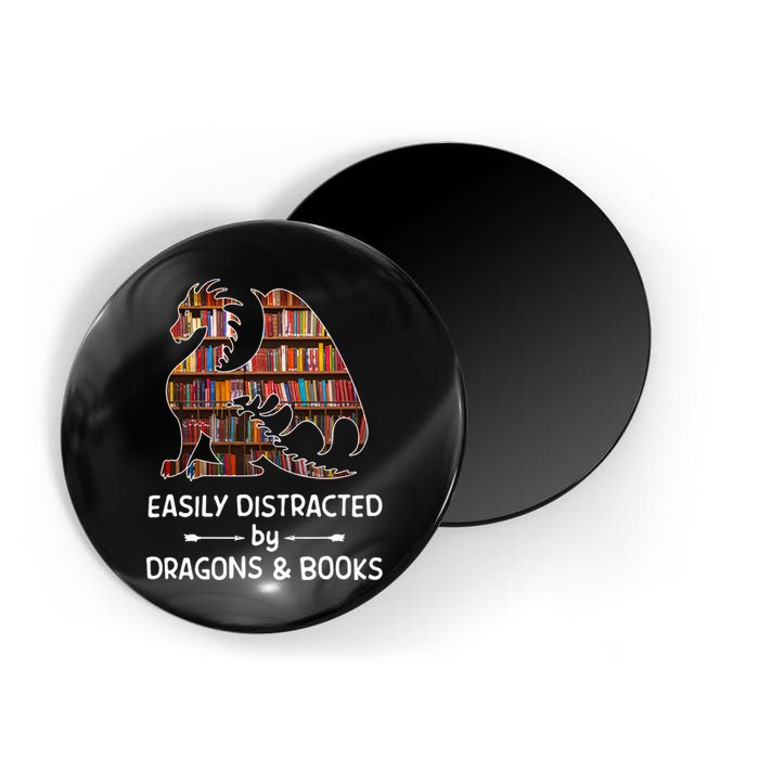 Easily Distracted By Dragon And Books Nerds Meaningful Gift Magnet
