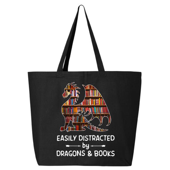 Easily Distracted By Dragon And Books Nerds Meaningful Gift 25L Jumbo Tote