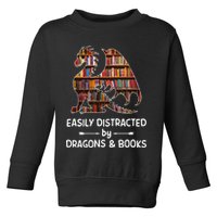 Easily Distracted By Dragon And Books Nerds Meaningful Gift Toddler Sweatshirt