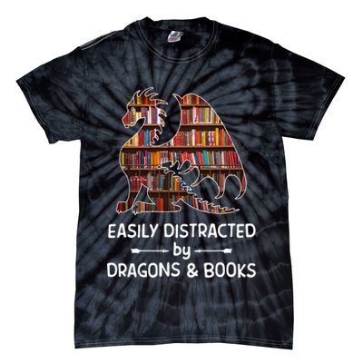 Easily Distracted By Dragon And Books Nerds Meaningful Gift Tie-Dye T-Shirt