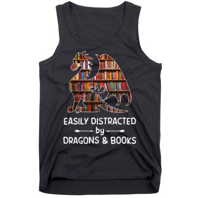 Easily Distracted By Dragon And Books Nerds Meaningful Gift Tank Top