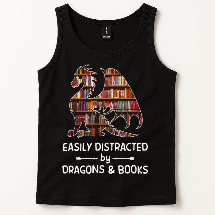 Easily Distracted By Dragon And Books Nerds Meaningful Gift Tank Top