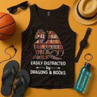 Easily Distracted By Dragon And Books Nerds Meaningful Gift Tank Top