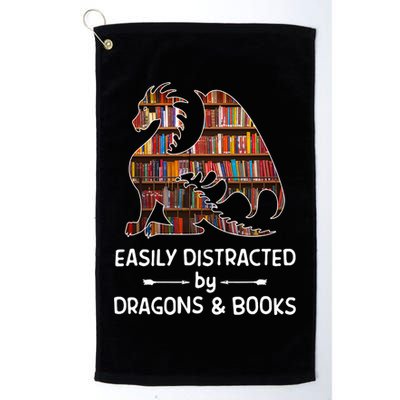 Easily Distracted By Dragon And Books Nerds Meaningful Gift Golf Towel
