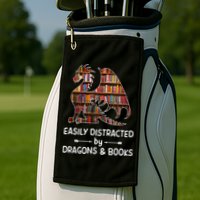 Easily Distracted By Dragon And Books Nerds Meaningful Gift Golf Towel