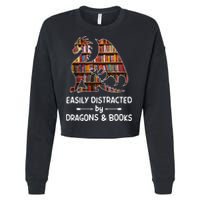Easily Distracted By Dragon And Books Nerds Meaningful Gift Cropped Pullover Crew