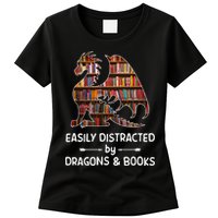 Easily Distracted By Dragon And Books Nerds Meaningful Gift Womens T-Shirt