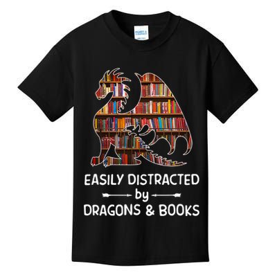 Easily Distracted By Dragon And Books Nerds Meaningful Gift Kids T-Shirt