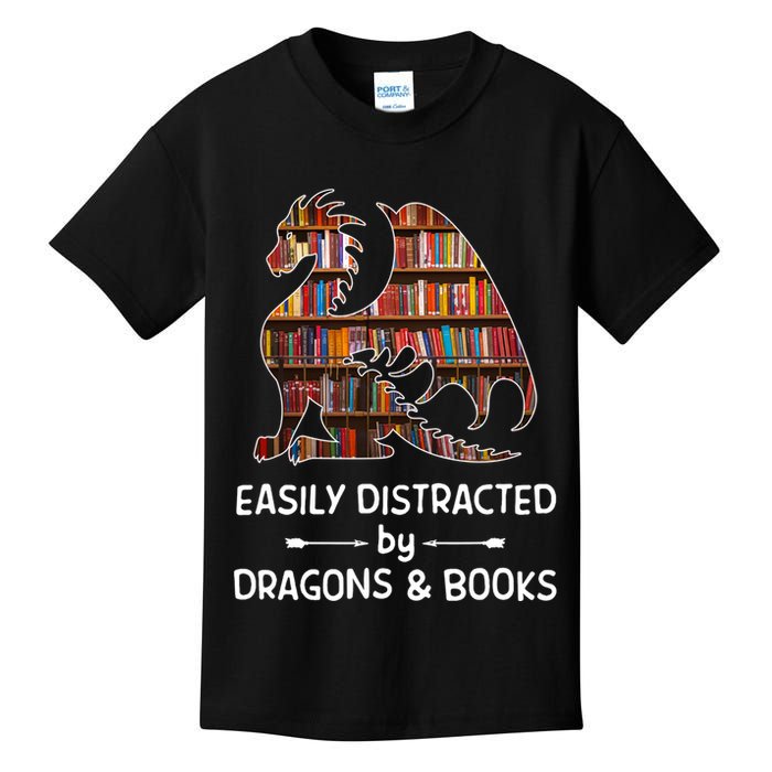 Easily Distracted By Dragon And Books Nerds Meaningful Gift Kids T-Shirt