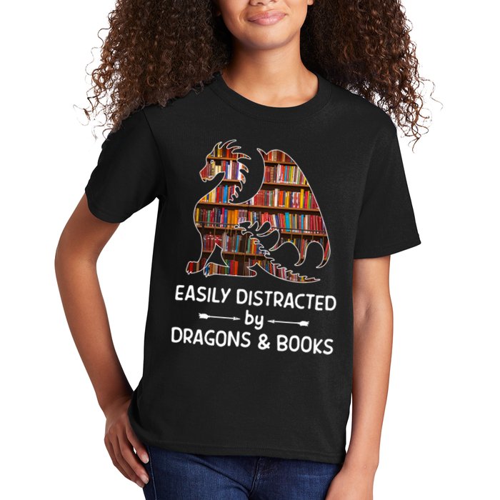 Easily Distracted By Dragon And Books Nerds Meaningful Gift Kids T-Shirt