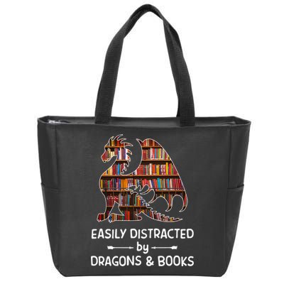 Easily Distracted By Dragon And Books Nerds Meaningful Gift Zip Tote Bag