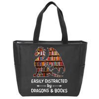 Easily Distracted By Dragon And Books Nerds Meaningful Gift Zip Tote Bag
