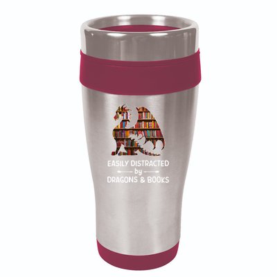 Easily Distracted By Dragon And Books Nerds Meaningful Gift 16oz Travel Tumbler