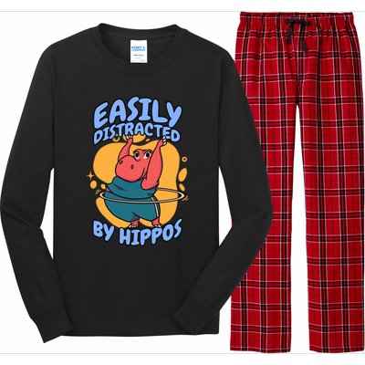 Easily Distracted By Hippos Hippopotamus Hippo Gift Long Sleeve Pajama Set